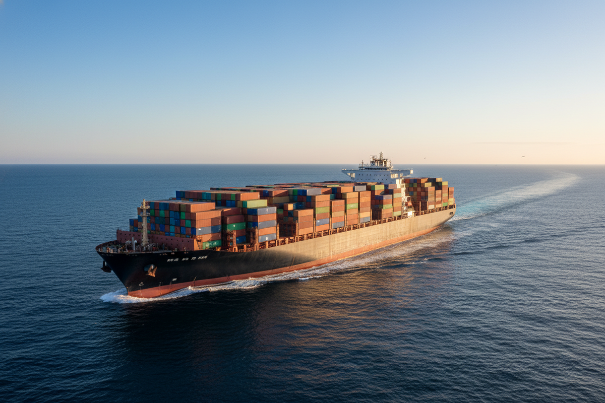 ship with container in the sea